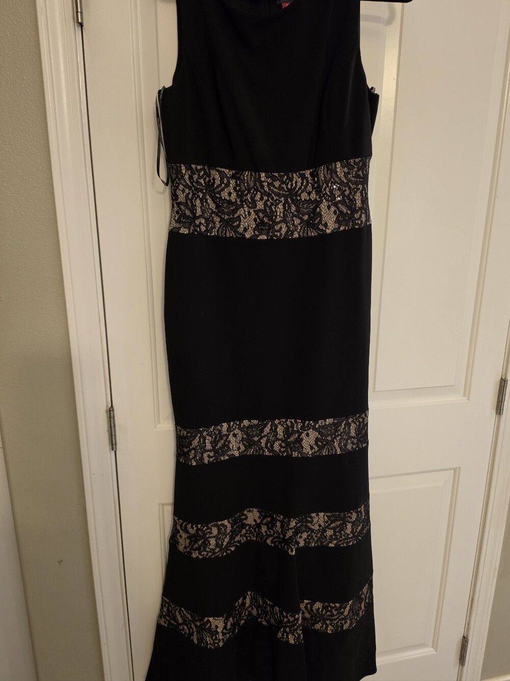 Vince Camuto Black Formal Dress with Beige Lace Panels